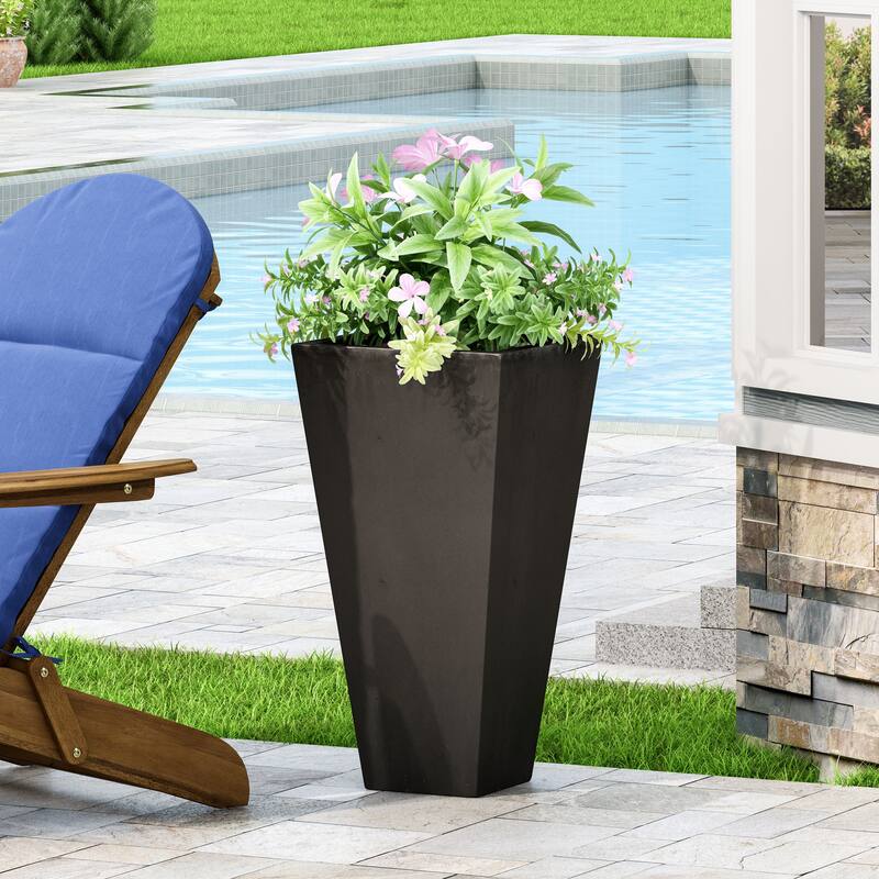 Cast Stone Tapered Planter with Lightweight Concrete Modern Design