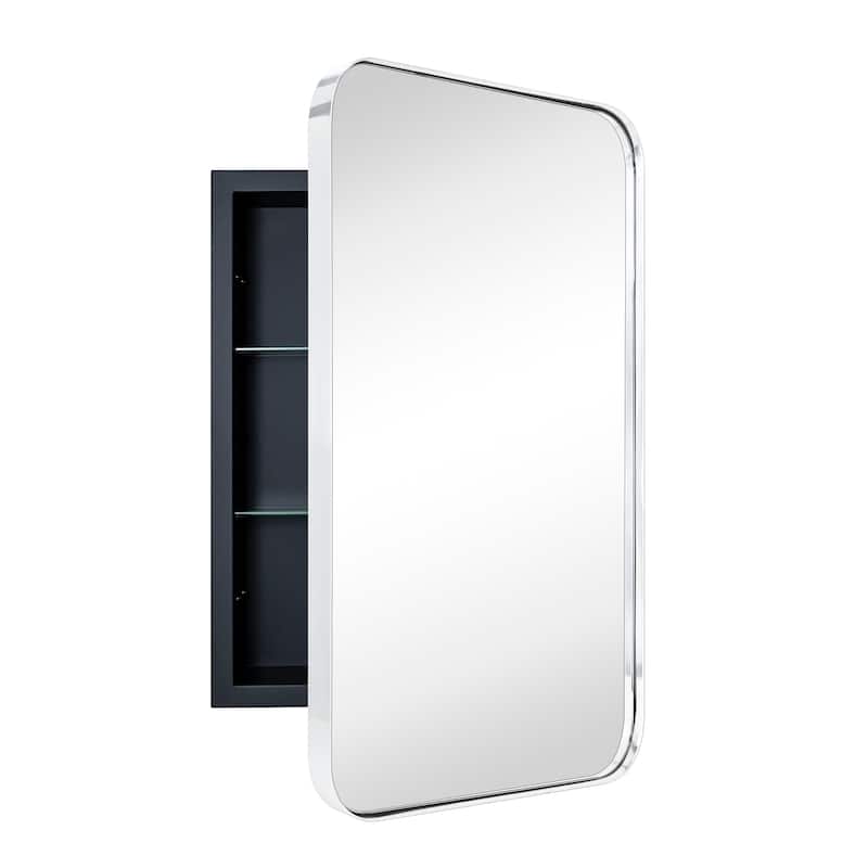 TEHOME WH Recessed Framed Medicine Cabinet with Mirror and Adjustable Shelves - 16" x 24" - Chrome