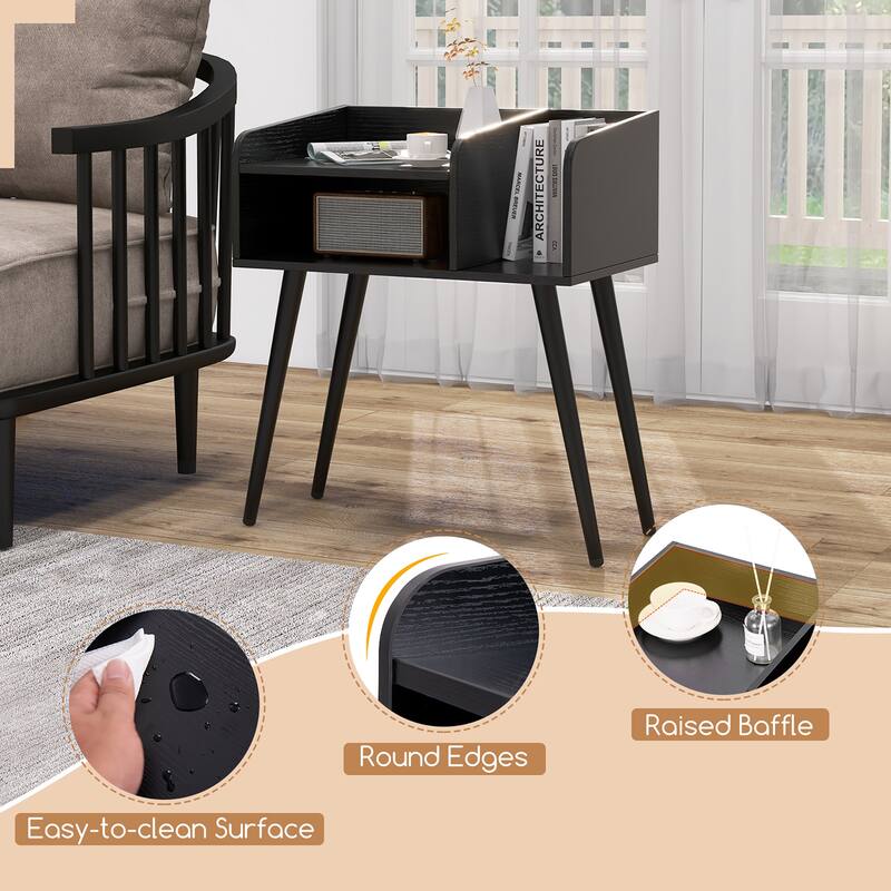 Gymax Set of 2 Mid Century Modern End Table w/ Open Shelves Metal