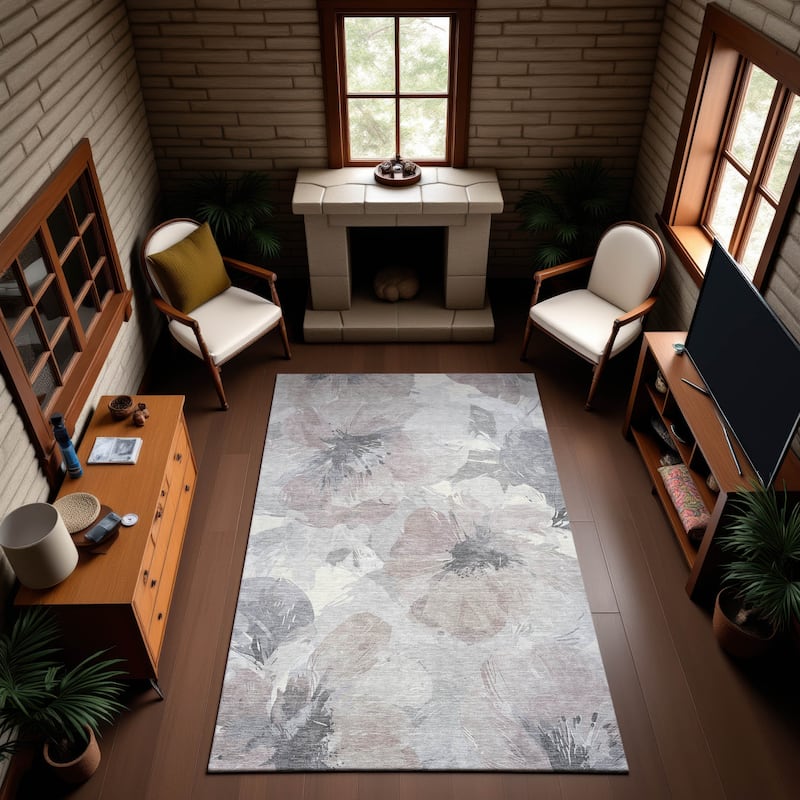 Premium Washable Super Soft Contemporary Floral Mayfield Rug - Taupe - 9' x 12'