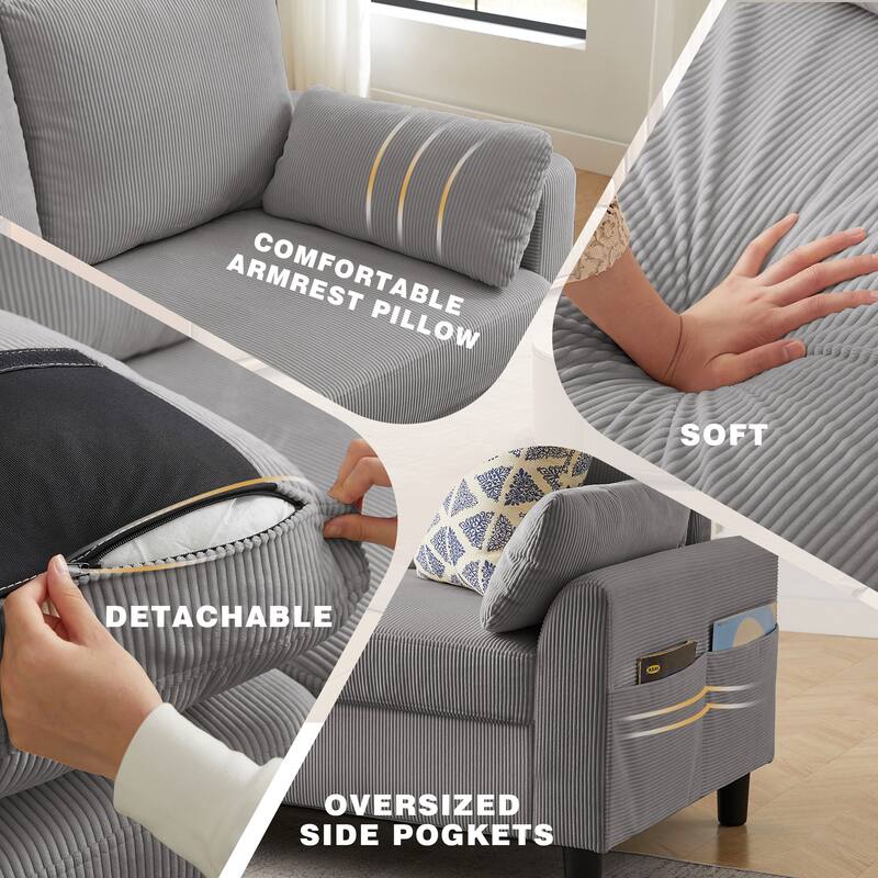 101"Corduroy 3 Piece Living Room Set Including 4 Seater Sofa ,2 Storage Ottoman and Chair