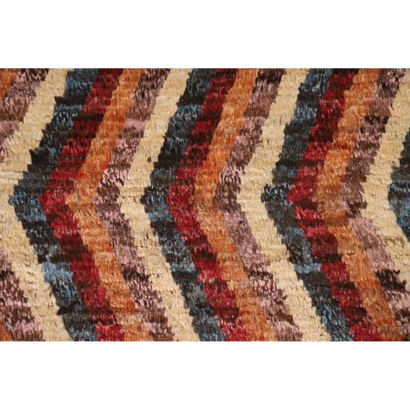 Hand Knotted Oriental 100% Wool Carpet Modern Tribal Red Moroccan Area Rug - 9' 11'' X 6' 4''