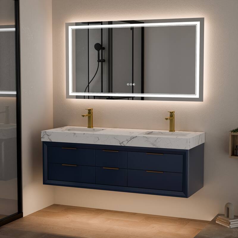 60" Wall-Mount Double Vanity with LED Light. - 60 inch