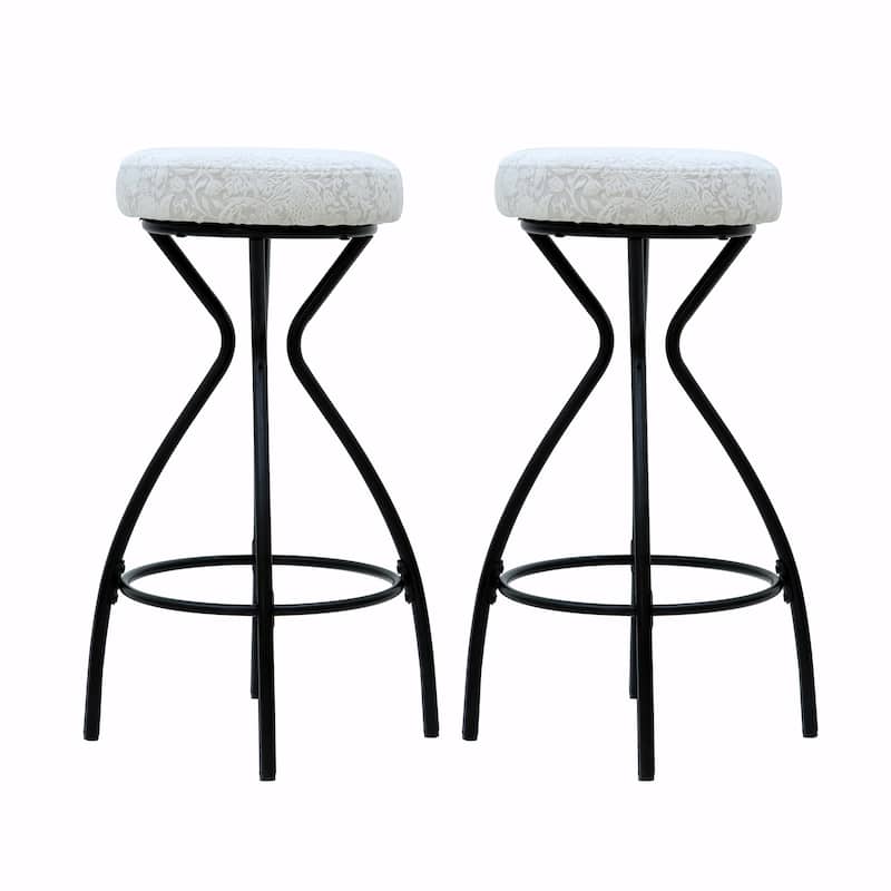 Modern Backless Bar Stools Set of 2, Round Upholstered Counter Stools
