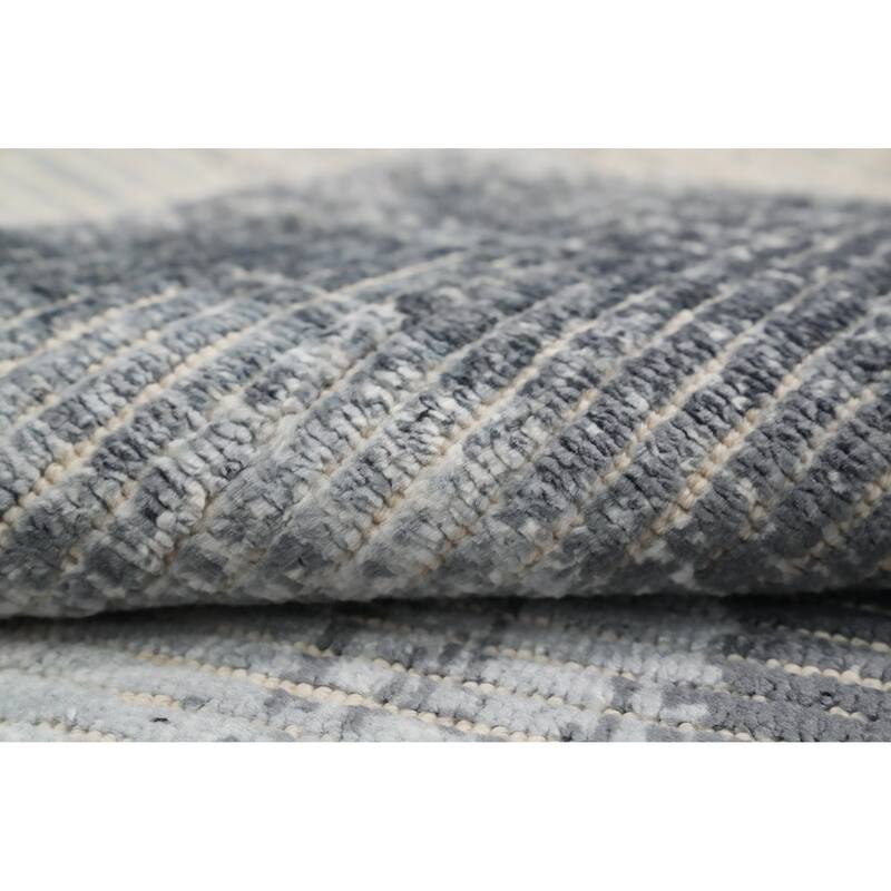 Hand Knotted Oriental Viscose Silk Carpet Modern All-Over Greys & Charcoal Abstract Area Rug - 4' 0'' X 2' 0''