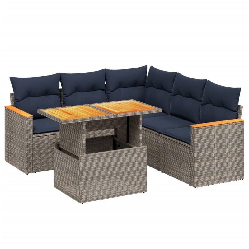vidaXL Patio Sofa Set with Cushions Outdoor Furniture 6 Piece Poly Rattan - 24.4 x 24.4 x 27.2