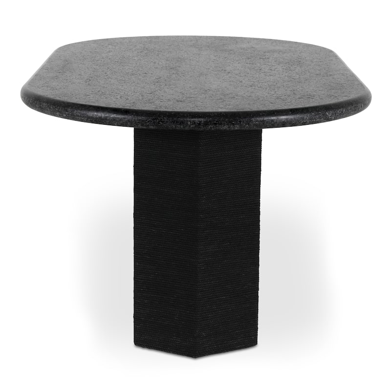 NADAAL STUDIOS Norex Sartoria Dining Table for 6, Oval Black Granite Top, Jute-Wrapped Mango Wood Base, Black Granite