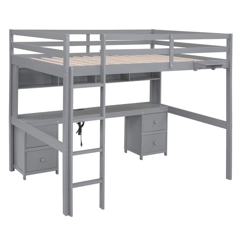 Full Size Loft Bed with Charging Station