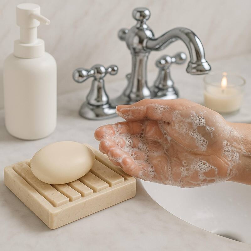 Creative Home Spa Collection Champagne Marble Soap Dish, Soap Tray, Soap Holder - Beige