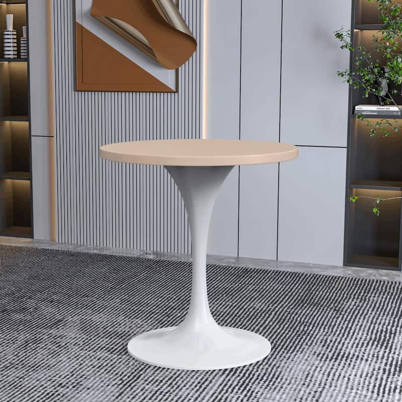 LeisureMod Verve 27" Round Dining Table with MDF Wood TableTop and White Steel Base for Kitchen & Dining Room - 27.56"