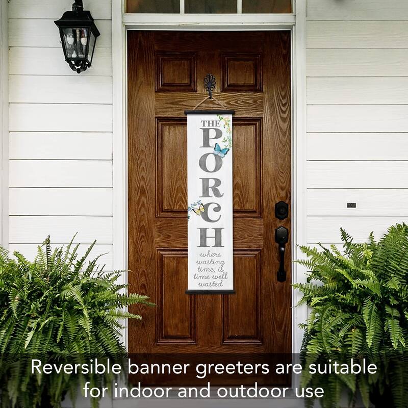The Porch Welcome Reversible Indoor/Outdoor Vinyl Porch Sign 44.5” by 11” Manufactured in the USA Durable Easily Wipes Clean