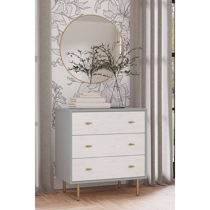 Origins by Alpine Saige Wood 3 Drawer Small Chest in Weathered White-Gray