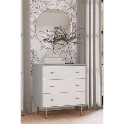 Origins by Alpine Saige Wood 3 Drawer Small Chest in Weathered White-Gray