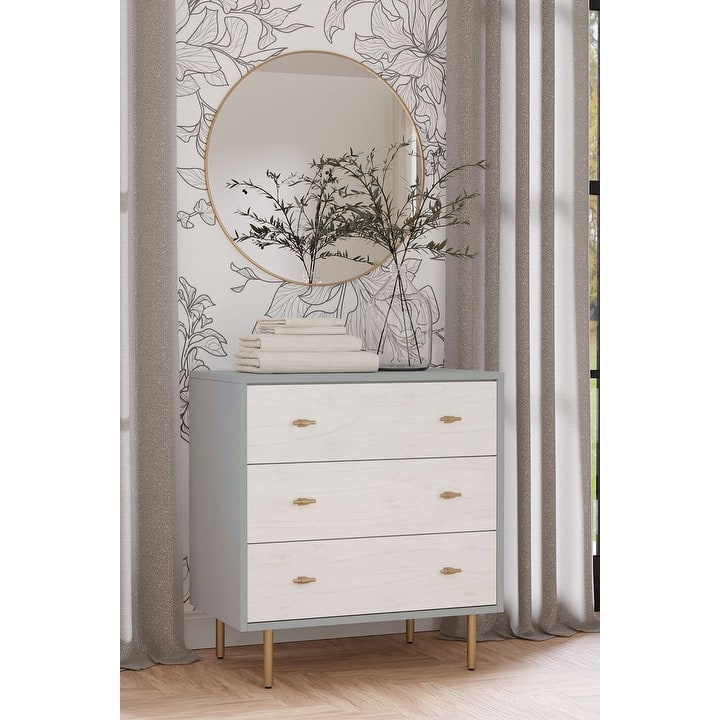 Origins by Alpine Saige Wood 3 Drawer Small Chest in Weathered White-Gray