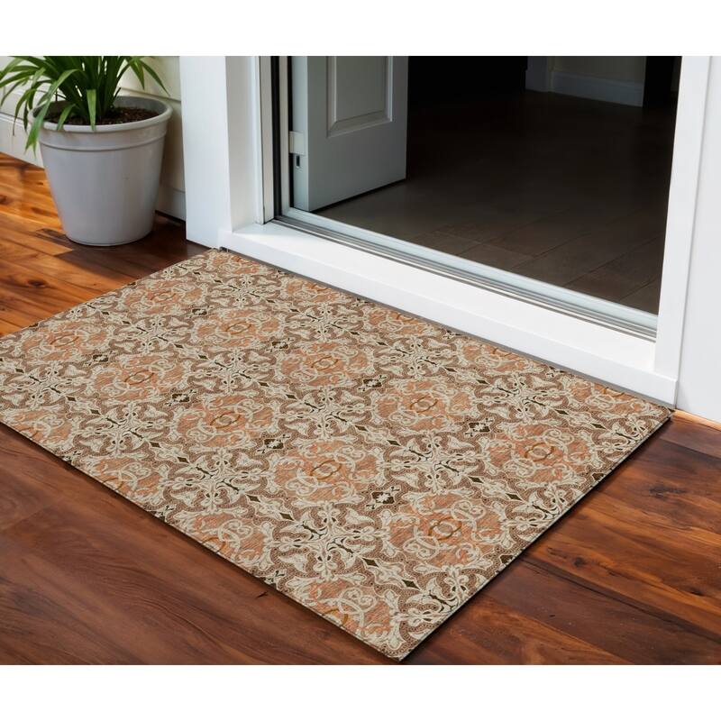 HomeRoots Medallion Transitional Rectangle Outdoor Rug - 3' x 5'