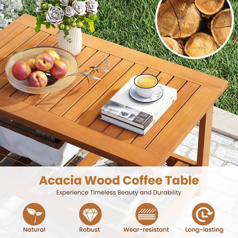 Gymax Patio Coffee Table Outdoor Acacia Slatted Coffee Table w/