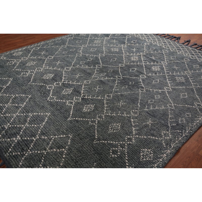 Trellis Moroccan Oriental Area Rug Hand-Knotted Wool Carpet - 8'1" x 9'9"