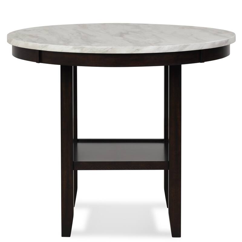 Kate 42 Inch Round Counter Table, Faux Marble Top, White, Espresso