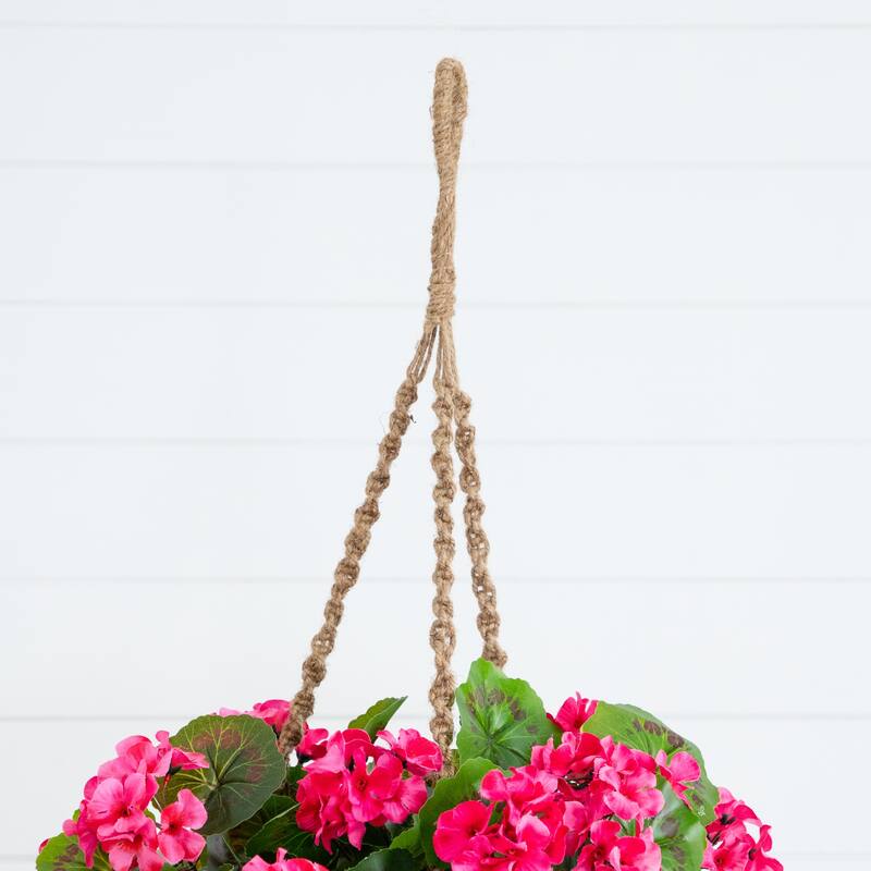 28-in UV Resistant Artificial Geranium in Hanging Basket