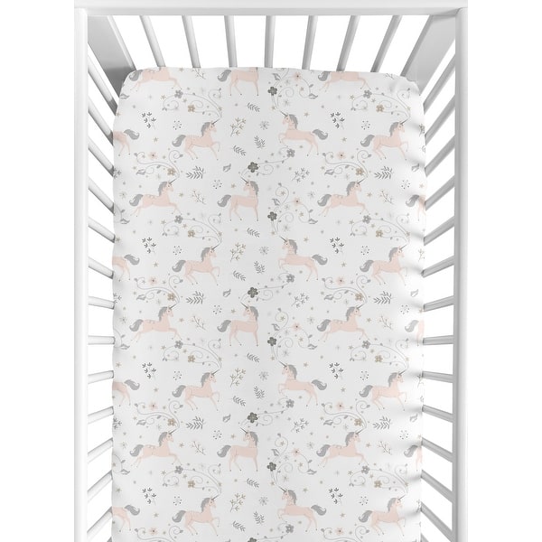 slide 2 of 6, Sweet Jojo Designs Pink, Grey and Gold Unicorn Collection Fitted Crib Sheet