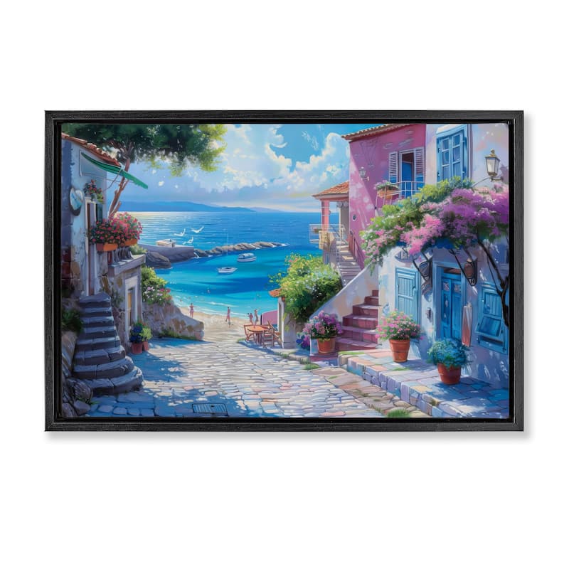 Stupell Seaside Village Cobblestones Framed Floater Canvas Wall Art Design By LSR Design Studio - 31 x 21 - Black