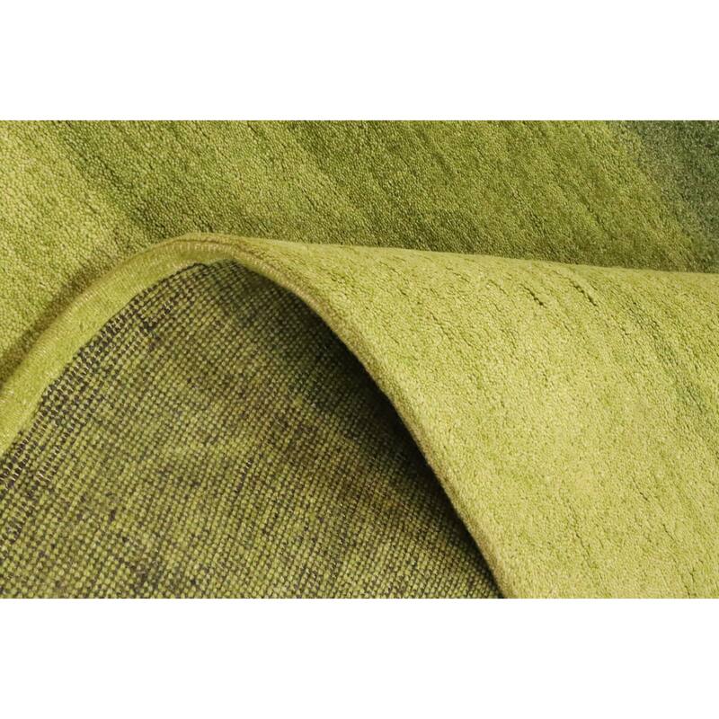 Hand Knotted Oriental 100% Wool Carpet Modern Stripe Green Gabbeh Area Rug - 6' 7'' X 4' 10''