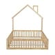 preview thumbnail 12 of 23, House Bed with Fence and Chimney Design, Floor Bed Frame with House-Shaped Headboard