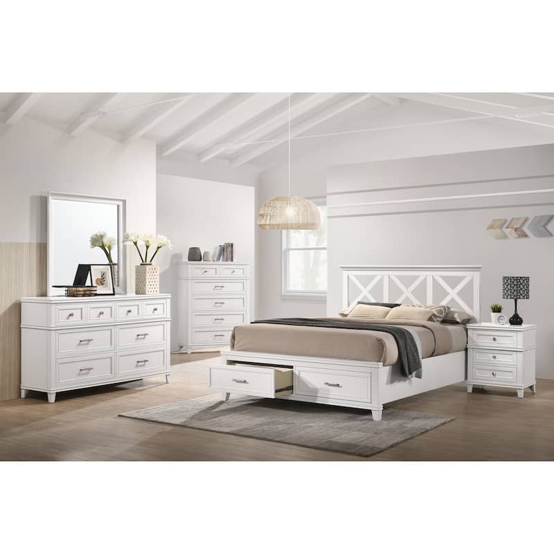 King Size Storage Bed with X-Designed Headboard and Transitional Style