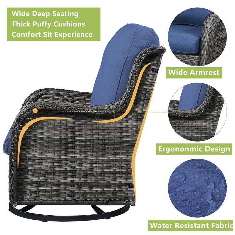 Pocassy Outdoor Wicker Glider Swivel Club Chairs (Set of 2)