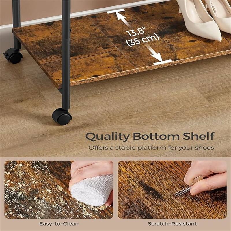 Clothes Rack with Wheels, Double Rod Clothing Rack for Hanging Clothes - 15.6"D x 38.8"W x 61.7"H