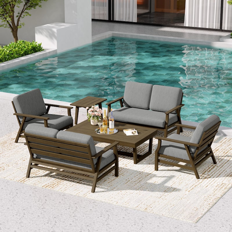 4-Piece Teak Outdoor Conversation Set With 2 Loveseats, Coffee Table & Side Table