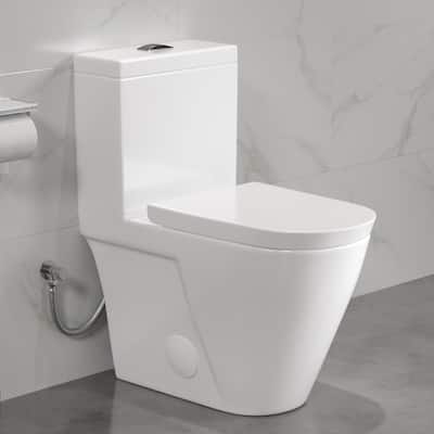 Eridanus Turner Chair Height Elongated One Piece Toilet, Crisp White, Seat Included (12" Rough in) - Compact Elongated