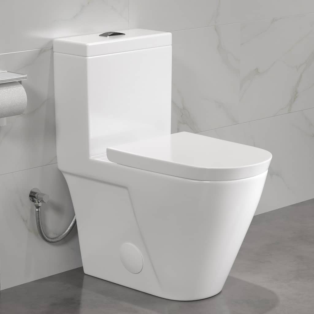 Eridanus Turner Chair Height Elongated One Piece Toilet, Crisp White, Seat Included (12" Rough in) - Compact Elongated