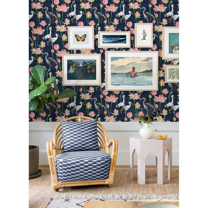 A-Street Prints Barton Navy Heron Wallpaper