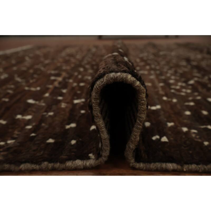 Hand Knotted Oriental 100% Wool Carpet Modern Geometric Brown Moroccan Area Rug - 8' 7'' X 6' 1''