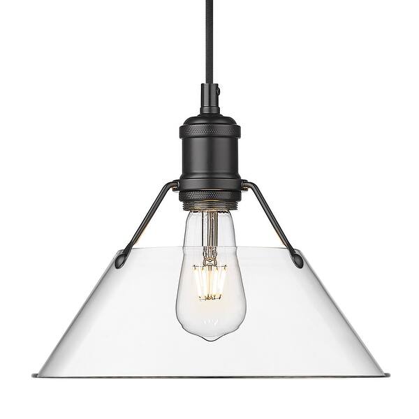 slide 2 of 2, Yep by Golden Lighting Orwell 1-light 10in Pendant in Matte Black and Clear Glass