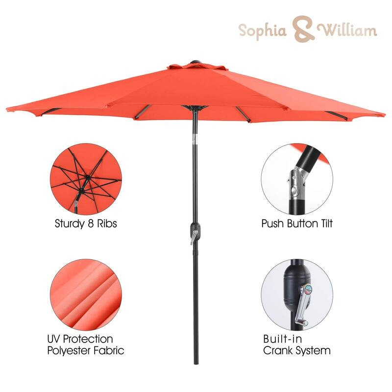 Sophia & William 9ft Outdoor Patio Umbrella with Push-button Tilt, Market Umbrella with 8 Ribs