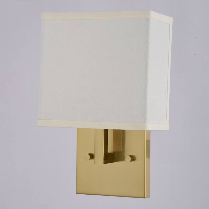 VAXCEL Glenview Satin Brass Gold Contemporary Wall Sconce, White Linen Fabric Shade, Bathroom Vanity Lighting Fixture