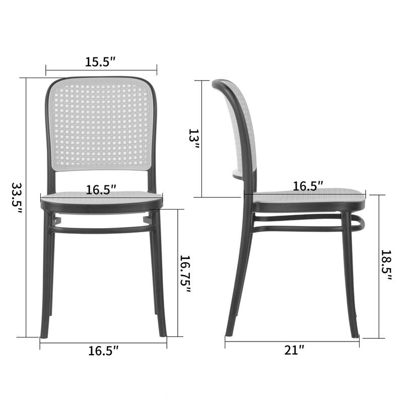 Set of 12 Balto Black Plastic Dining Chair with Rattan Detail