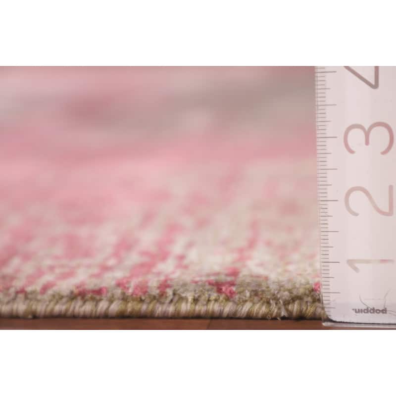 All-Over Pink Abstract Modern Area Rug Handmade Wool Carpet - 5'6" x 8'1"