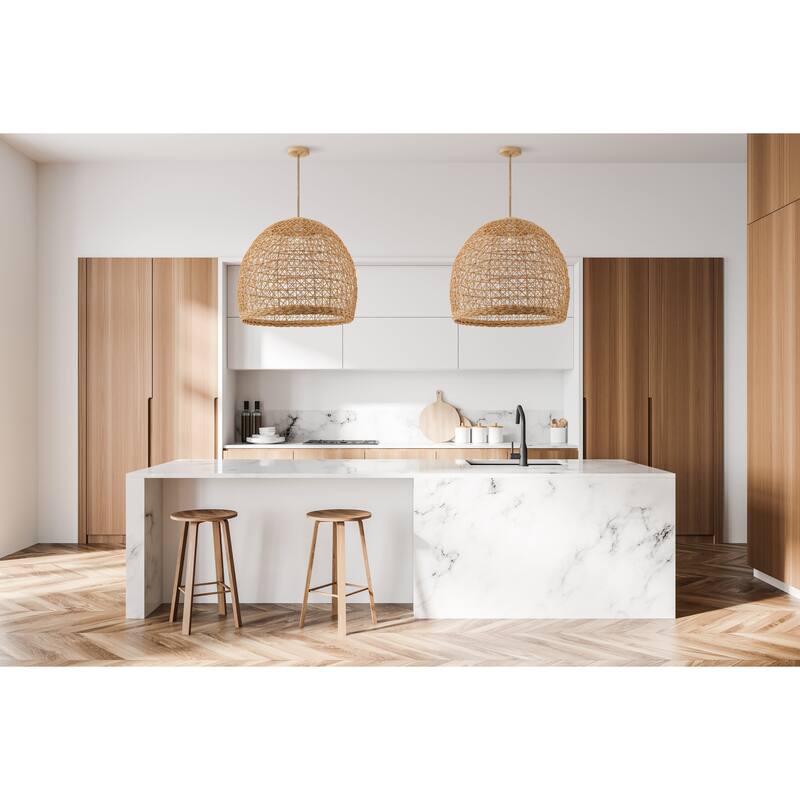 Lumiere Brown Rattan Pendant – Medium Statement Light Fixture for Kitchen Island, or Living Room in Boho, Japandi & Modern Style