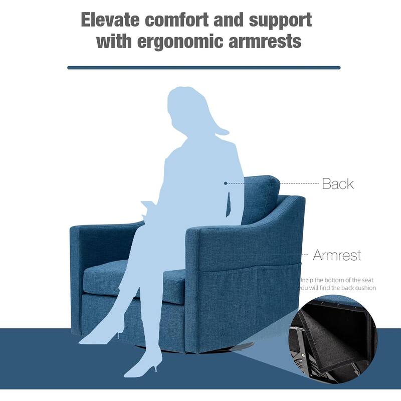Swivel Accent Chair - Modern Linen Armchair with Removable Cover for Living Room & Reception