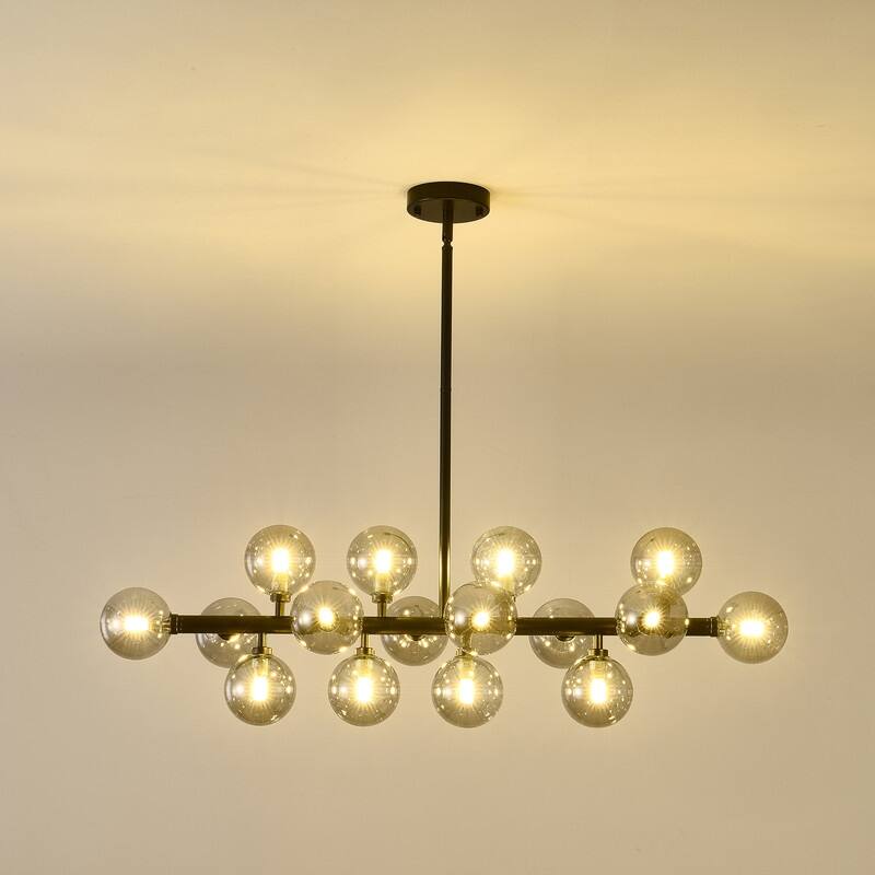 Mid-Century Modern Sputnik Chandelier 16-Light Adjustable Brass Pendant with Glass Globes for Dining Rooms - 34.7in