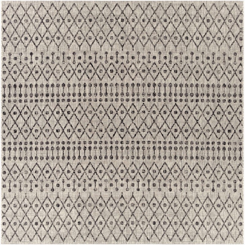 Livabliss Eagean Global Indoor/Outdoor Area Rug - 7'10" x 7'10" Square - Black