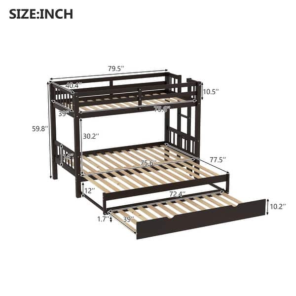 Twin over Twin/Queen Bunk Bed with Trundles and Stretchable Down Bed