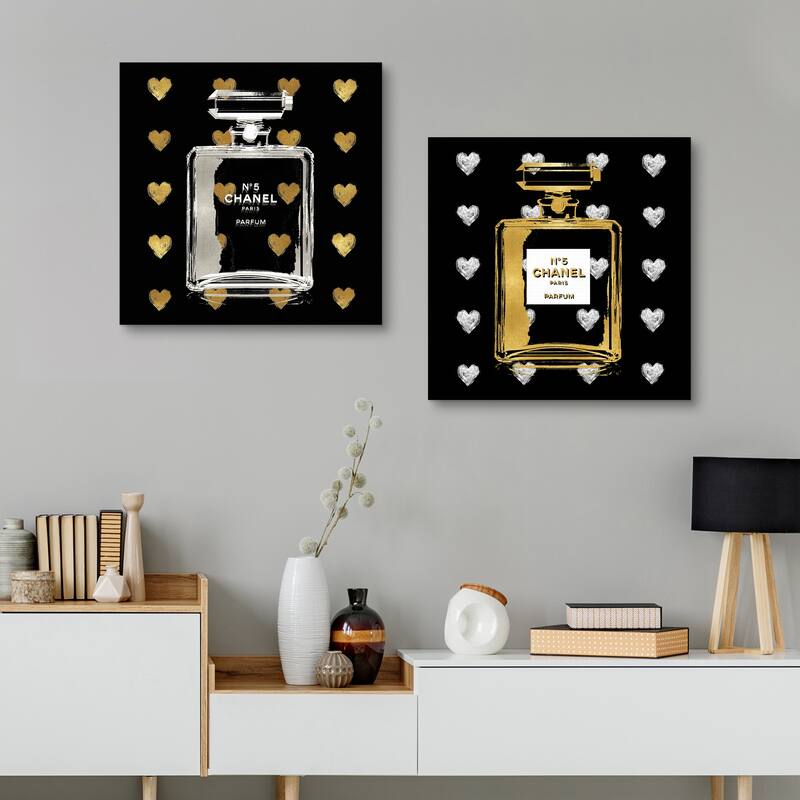 Gold Hearts & Silver Hearts on Black by Madeline Blake Canvas Art Prints