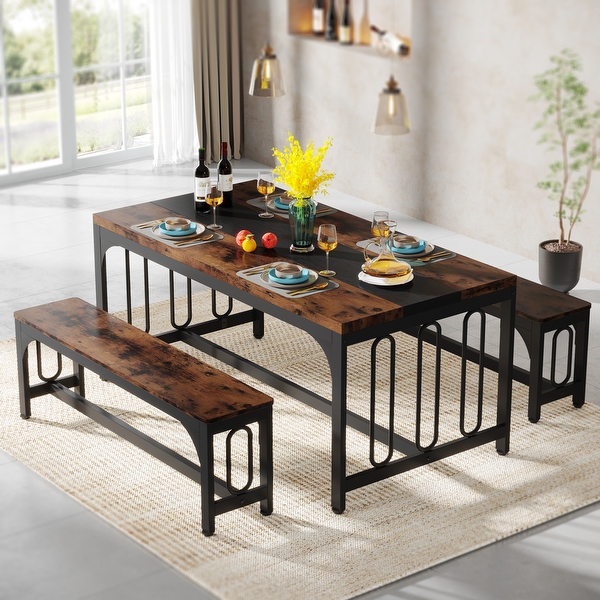 55 Dinning Room Table Set for 4 6 Farmhouse 3 Piece Kitchen Table with 2 Benches BreakfastundefinedNook Bench KitchenundefinedNookundefinedTableundefinedSet On Sale Bed Bath Beyond 37153683