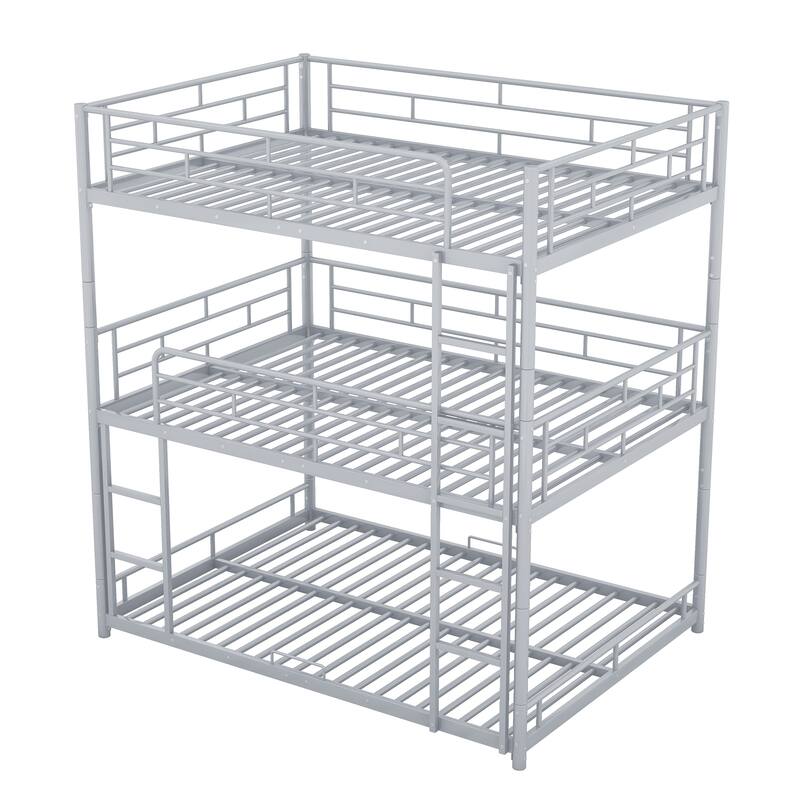 Metal Triple Bunk Bed Frame Sturdy Steel Slat Support