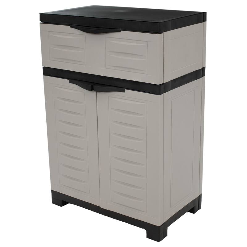 HomeRoots 35" Gray Heavy Duty Plastic Two Door One Drawer Utility Cabinet - 23.50 in. x 34.50 in. x 13.75 in.