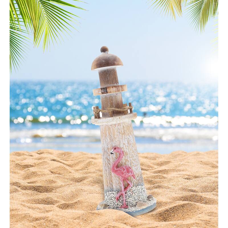 CoTa Global Flamingo Beach Lighthouse Decor with Sea Shells - 8.5 Inch